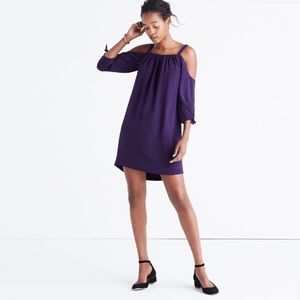 Madewell Silk Cold Shoulder Jewel Purple Dress
